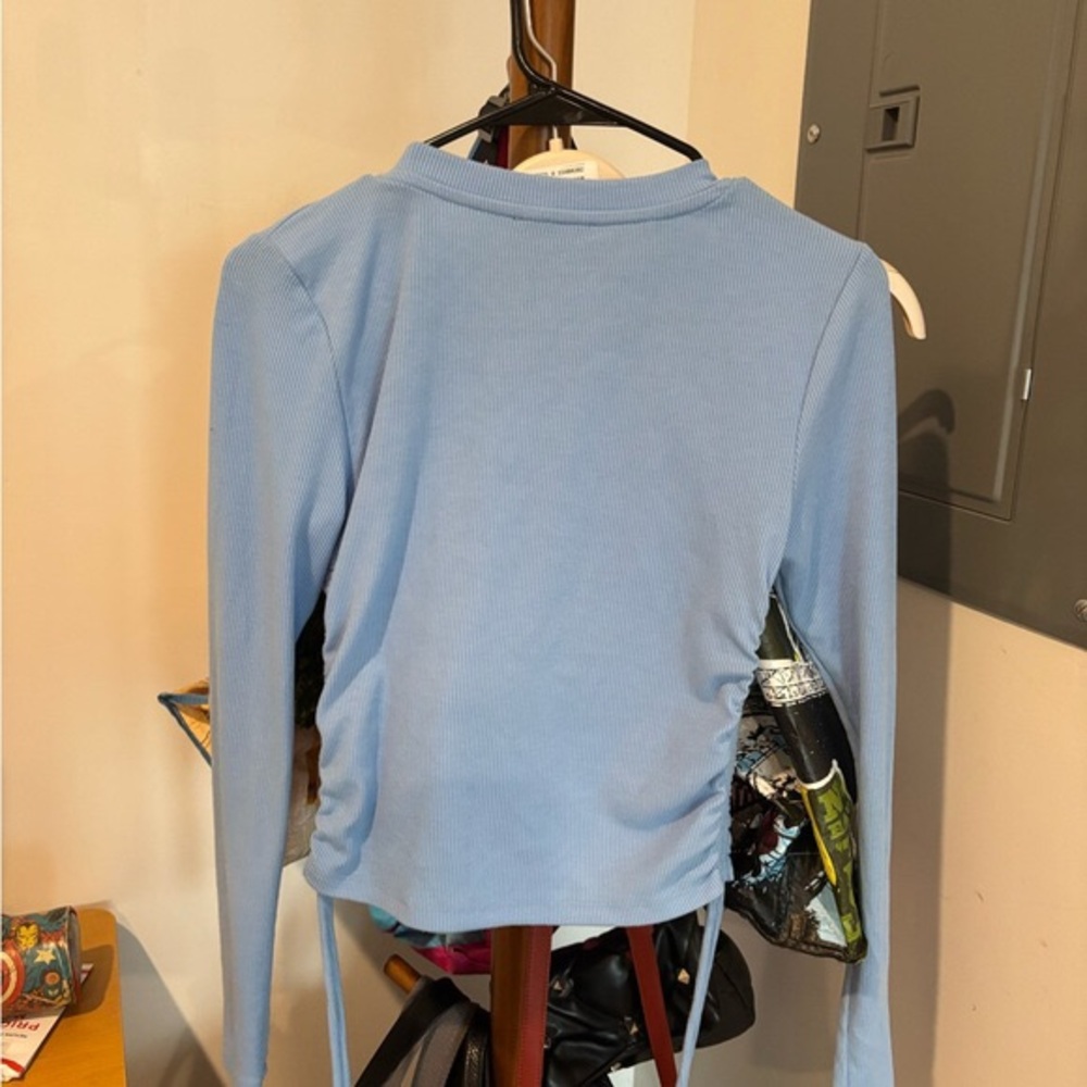 Light Blue Ribbed Long Sleeve Top